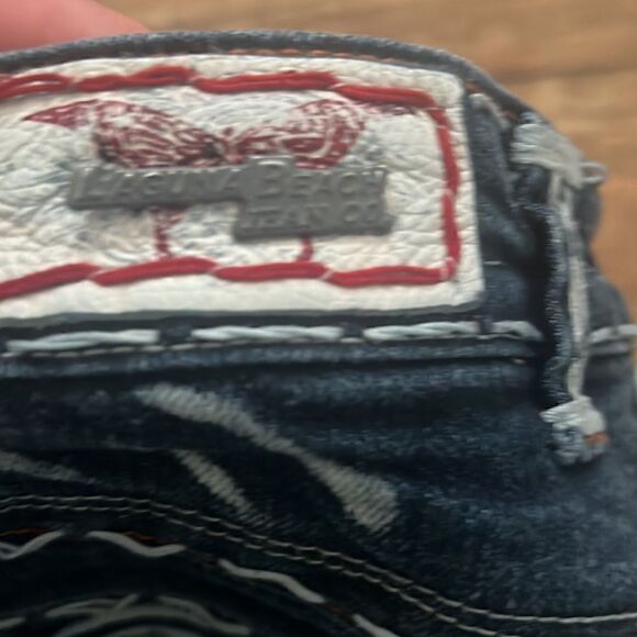 Size 27 Washed Blue Denim Rare Laguna Beach Straight Leg Low Rise Jeans - Picture 3 of 6